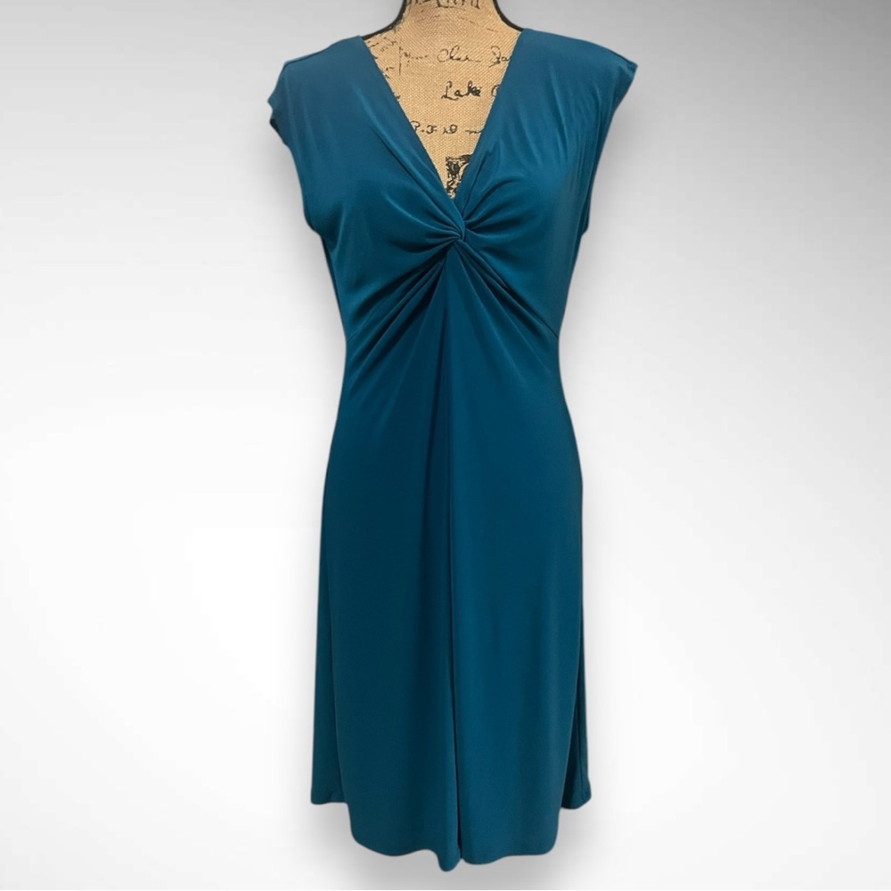 TIANA B Teal V-Neck Sleeveless Midi Dress Medium |‎ EUC